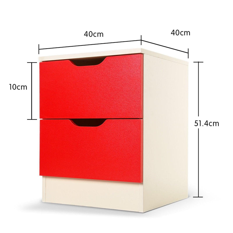 Bedside Table with Drawers MDF Cabinet Storage 51 x 40cm - White Red - John Cootes