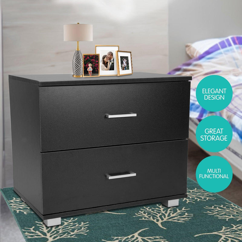Bedside Table with Drawers MDF Wood - Black - John Cootes