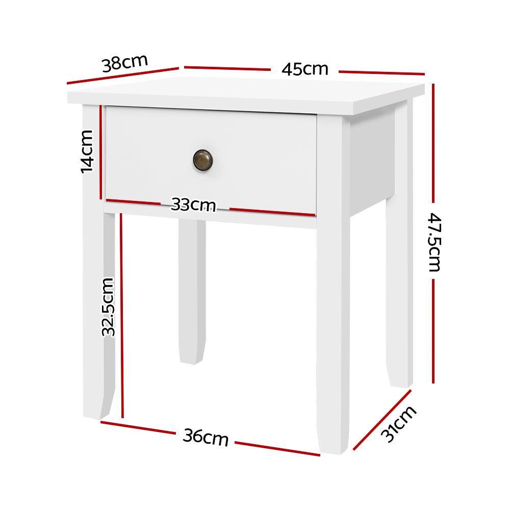 Bedside Tables Drawer Side Table Nightstand White Storage Cabinet White Lamp - John Cootes