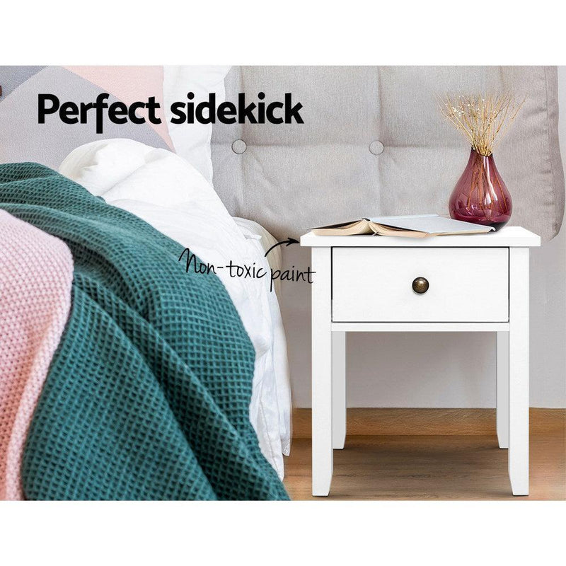 Bedside Tables Drawer Side Table Nightstand White Storage Cabinet White Lamp - John Cootes
