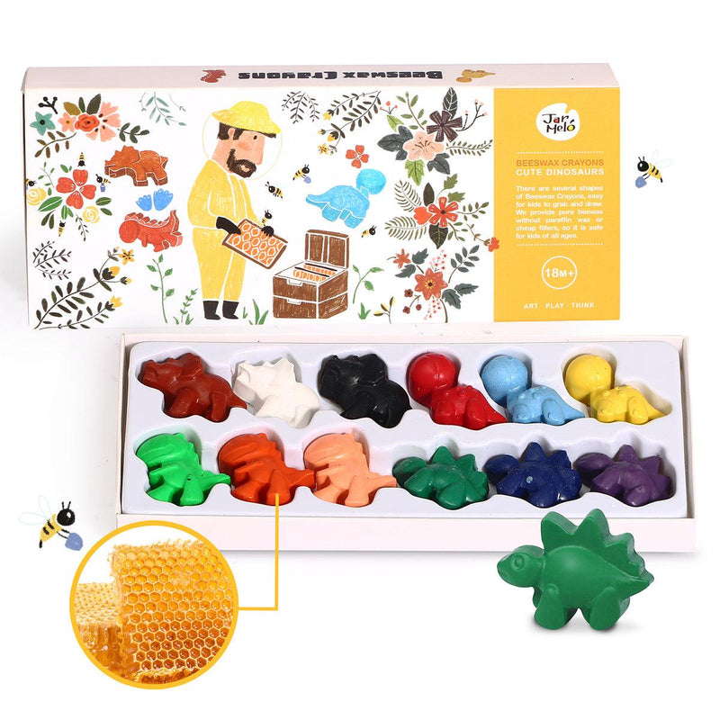 BEESWAX CRAYON IN COLOUR BOX-CUTE DINOSAURS 12 COLORS - John Cootes