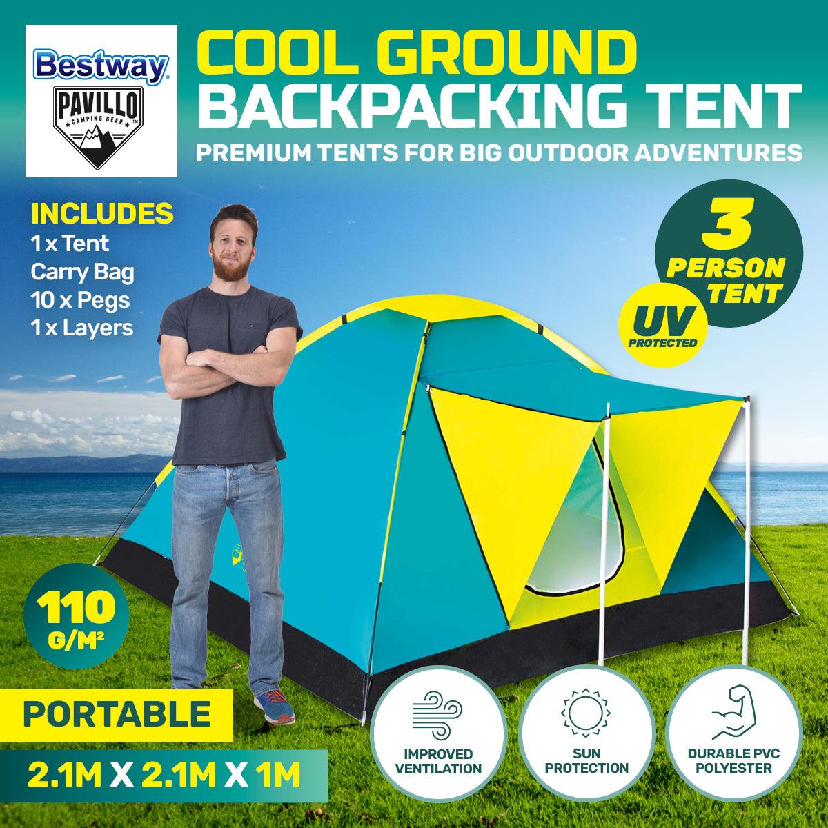 Bestway 2.1m x 2.1m Tent 3 Person UV Protected Double Layered Carry Bag Pegs - John Cootes