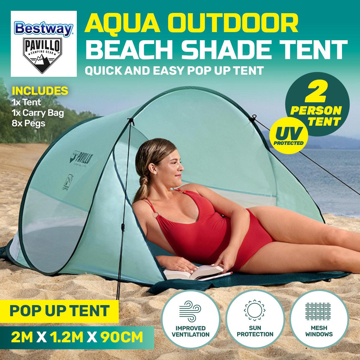 Bestway 2m x 1.2m Beach Tent 2 Person UV Protected Pegs & Carry Bag Included - John Cootes