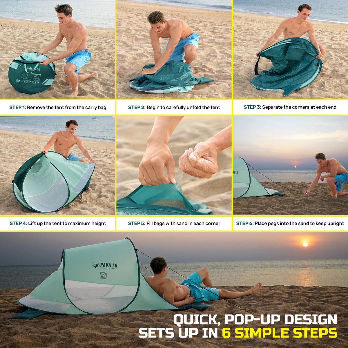 Bestway 2m x 1.2m Beach Tent 2 Person UV Protected Pegs & Carry Bag Included - John Cootes