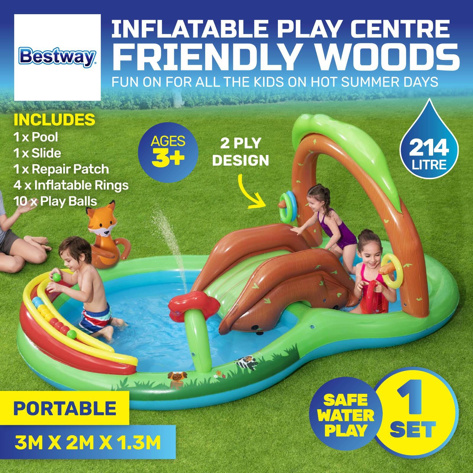 Bestway 3m x 1.3m Inflatable Friendly Woods Water Fun Park Pool & Slide 214L - John Cootes