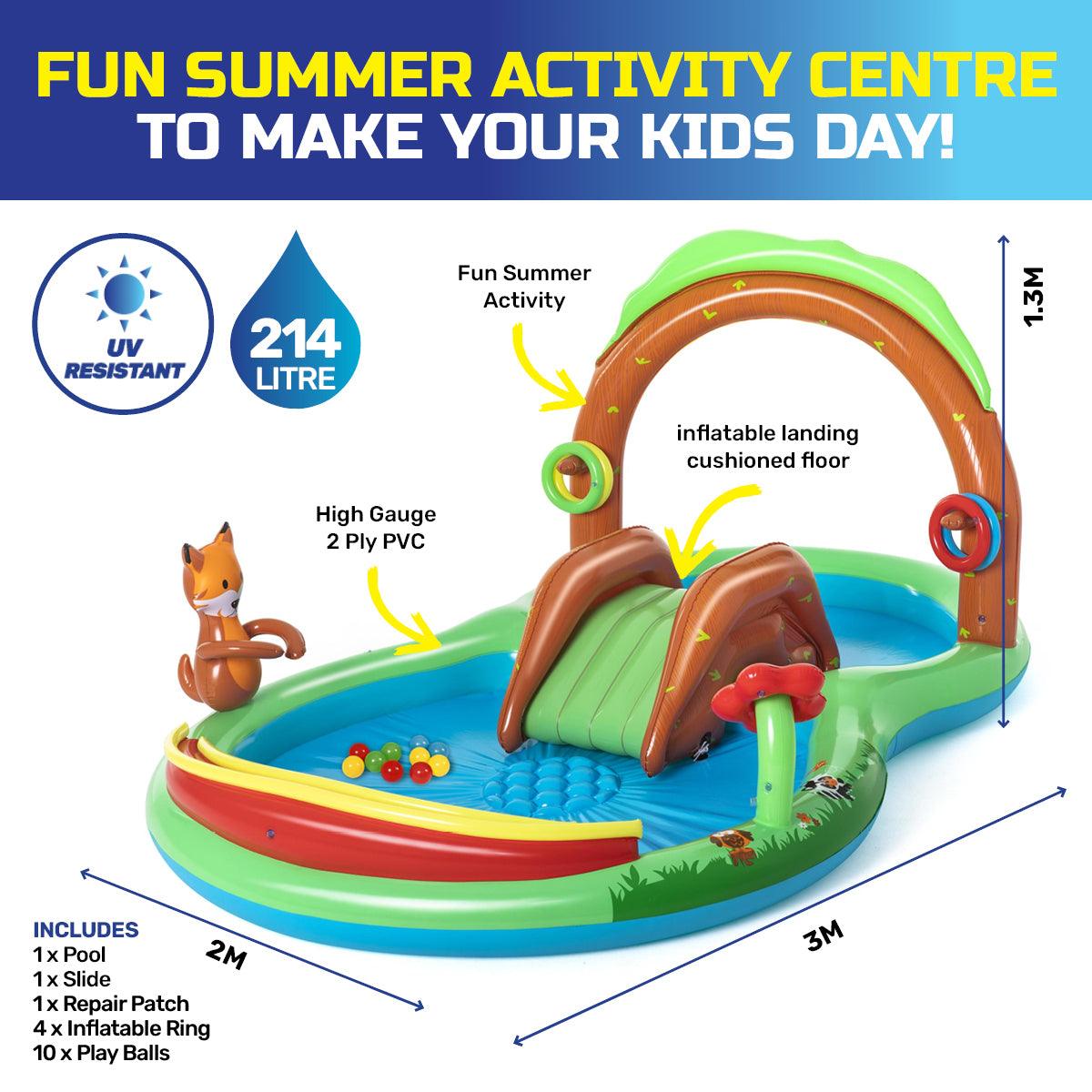 Bestway 3m x 1.3m Inflatable Friendly Woods Water Fun Park Pool & Slide 214L - John Cootes