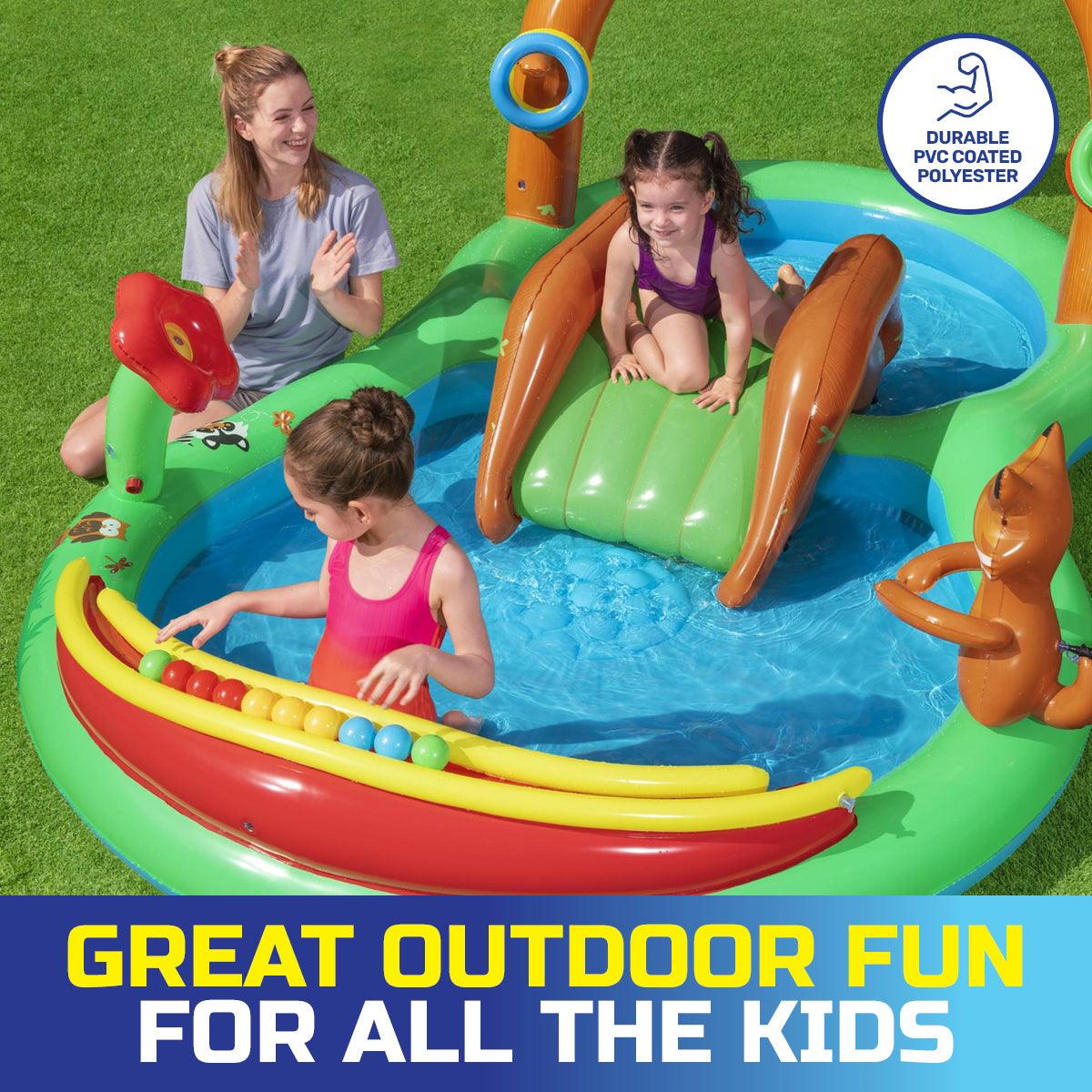 Bestway 3m x 1.3m Inflatable Friendly Woods Water Fun Park Pool & Slide 214L - John Cootes