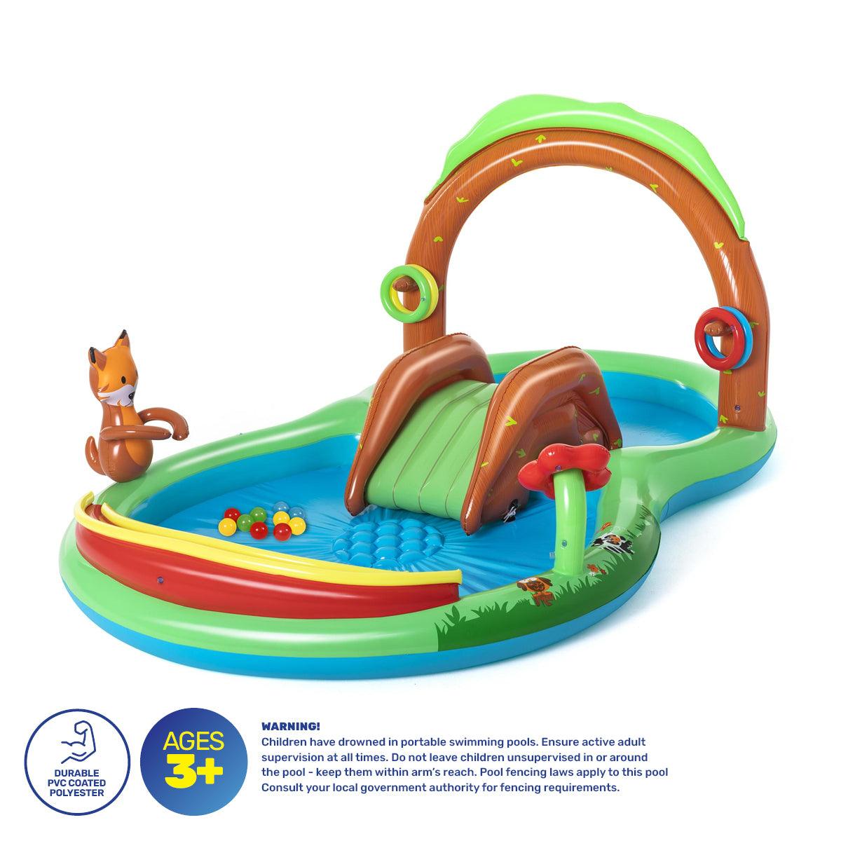 Bestway 3m x 1.3m Inflatable Friendly Woods Water Fun Park Pool & Slide 214L - John Cootes