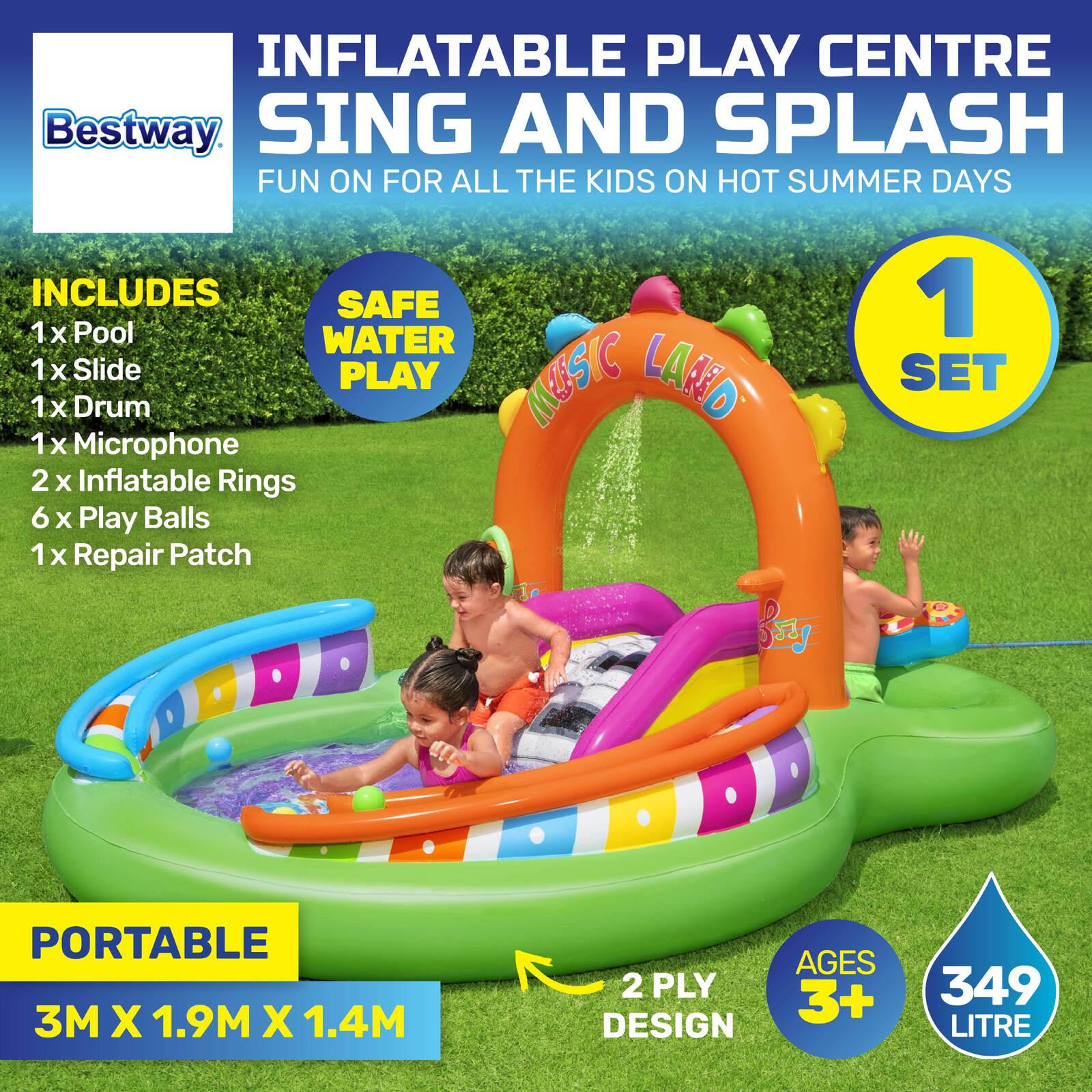 Bestway 3m x 1.9m Inflatable Sing & Splash Water Fun Park Pool & Slide 349L - John Cootes