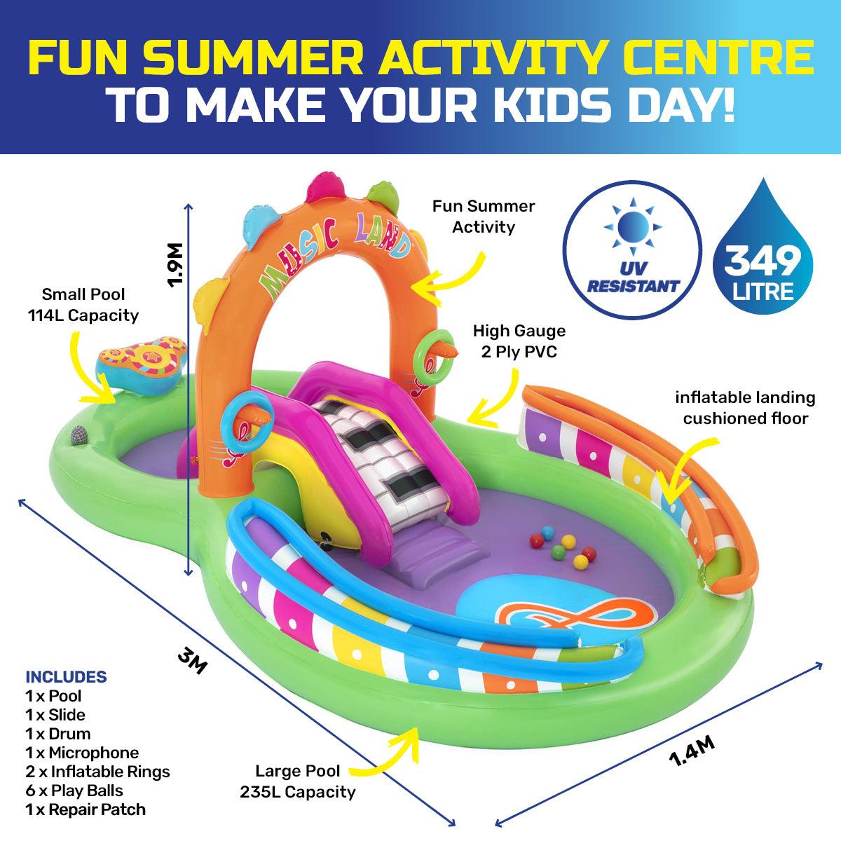 Bestway 3m x 1.9m Inflatable Sing & Splash Water Fun Park Pool & Slide 349L - John Cootes