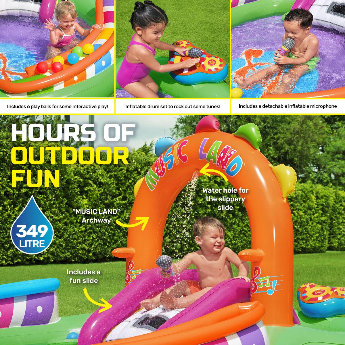 Bestway 3m x 1.9m Inflatable Sing & Splash Water Fun Park Pool & Slide 349L - John Cootes