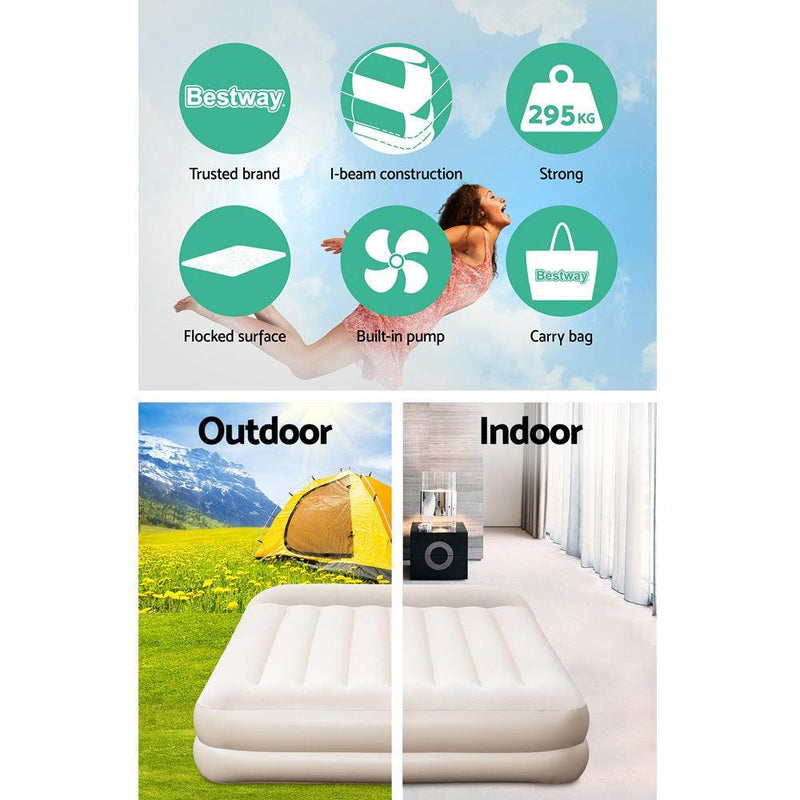 Bestway Air Bed Beds Mattress Queen Size Sleep Built-in Pump Camping Inflatable - John Cootes