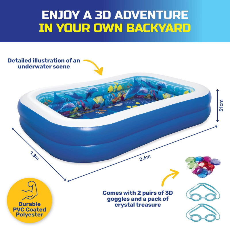 Bestway Inflatable Kids Pool 3D Undersea Adventure 3D Goggles Included 778L - John Cootes