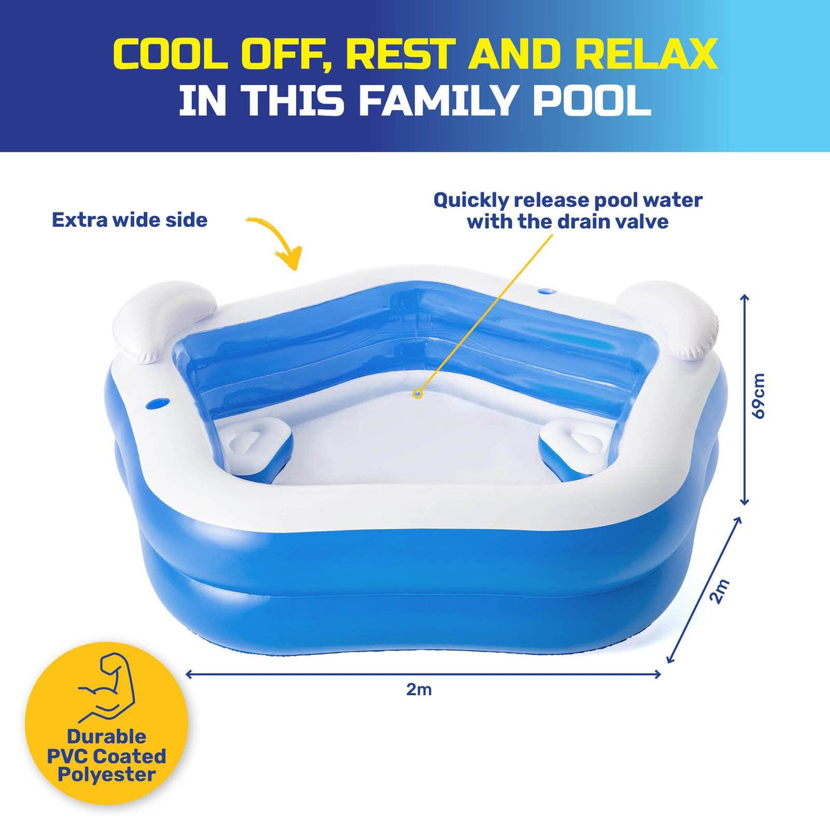 Bestway Inflatable Pentagon Shaped Pool Fitted With Headrests & Seats