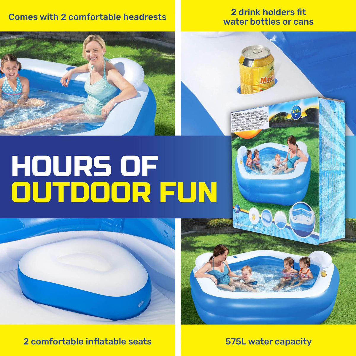 Bestway Inflatable Pentagon Shaped Pool Fitted With Headrests & Seats