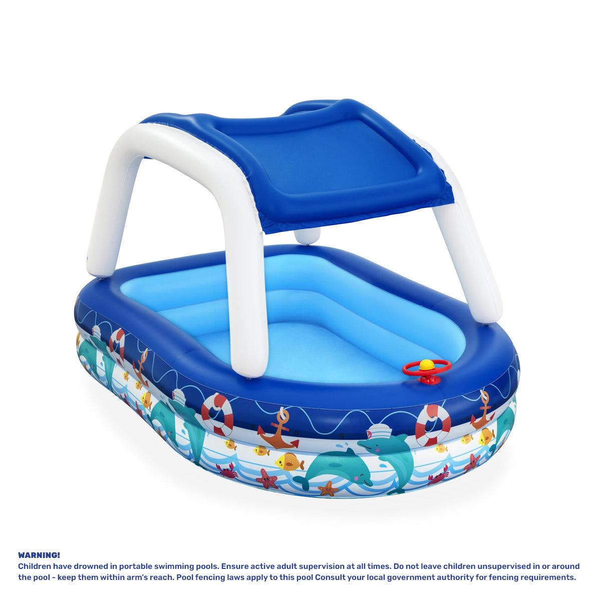 Inflatable Pool Boat Bestway Inflatable Pool Removable Canopy Boat Design Ocean Themed 282L