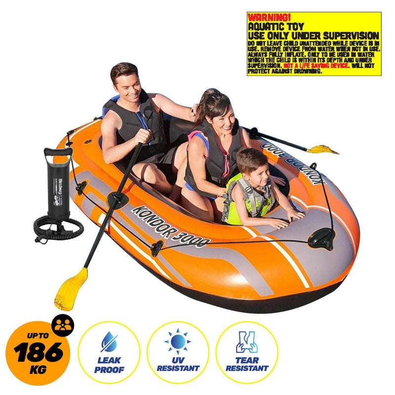 Bestway Kondor 3000 Inflatable Boat UV Resistant Leak Proof Beach Pool Fun 228cm x 110cm - John Cootes