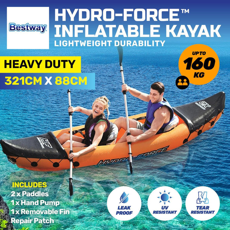 Bestway Lite-Rapid 2 Person Kayak Oars Hand Pump Fins Inflatable 3.21m x 88cm - John Cootes