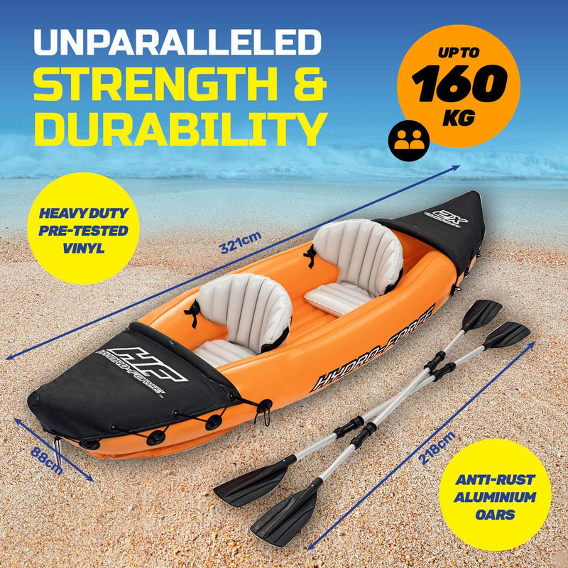 Bestway Lite-Rapid 2 Person Kayak Oars Hand Pump Fins Inflatable 3.21m x 88cm - John Cootes