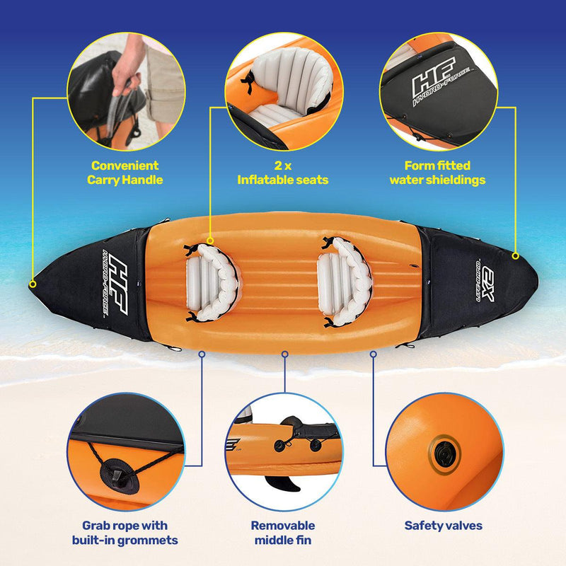 Bestway Lite-Rapid 2 Person Kayak Oars Hand Pump Fins Inflatable 3.21m x 88cm - John Cootes