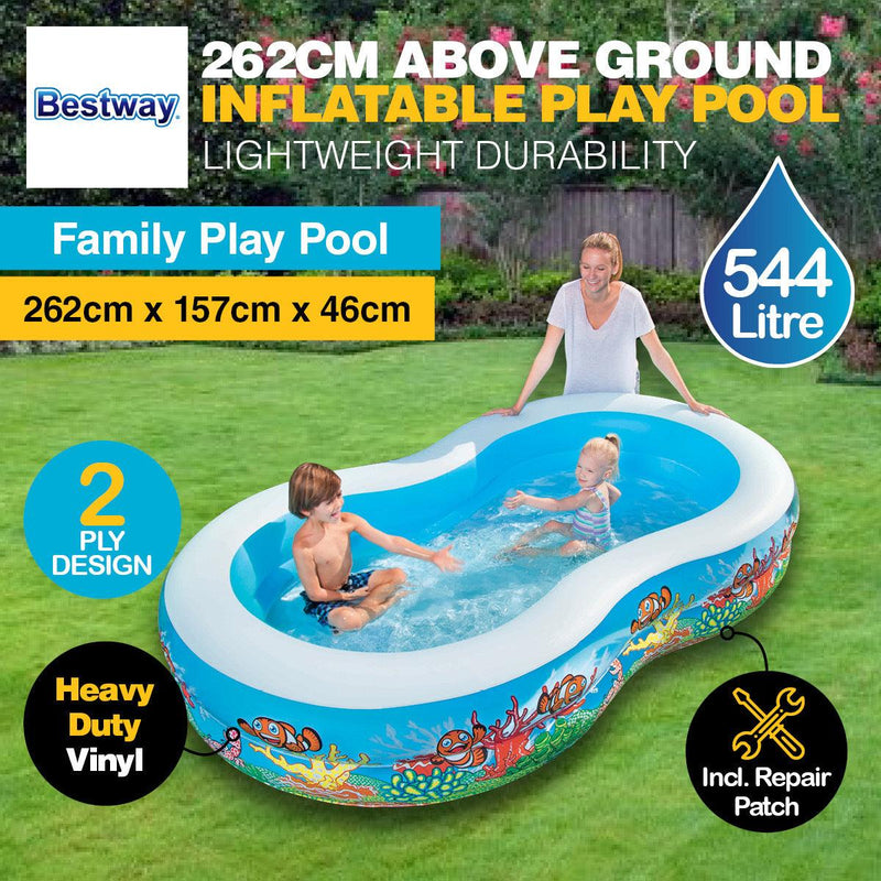 Bestway Swimming Pool Above Ground Inflatable Family Fun 262cm x 157cm x 46cm - John Cootes