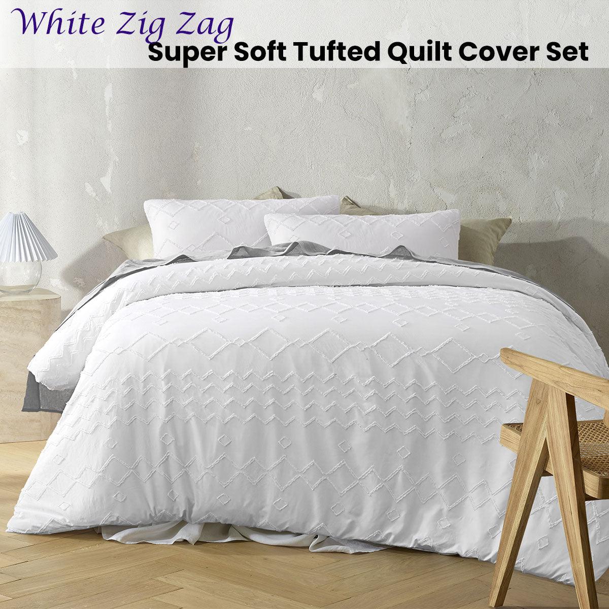 Big Sleep White Zig Zag Super Soft Tufted Quilt Cover Set King - John Cootes