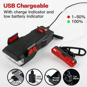 Bike LED Light 550LM Front and Back USB Rechargeable with 4000mAh Power Bank and IPX4 Waterproof - John Cootes