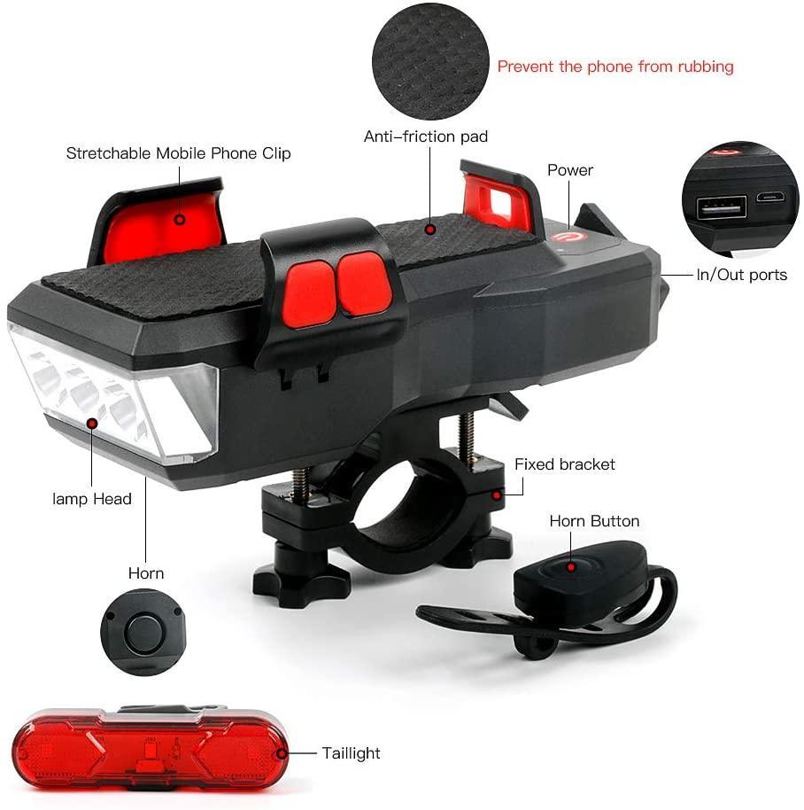 Bike LED Light 550LM Front and Back USB Rechargeable with 4000mAh Power Bank and IPX4 Waterproof - John Cootes