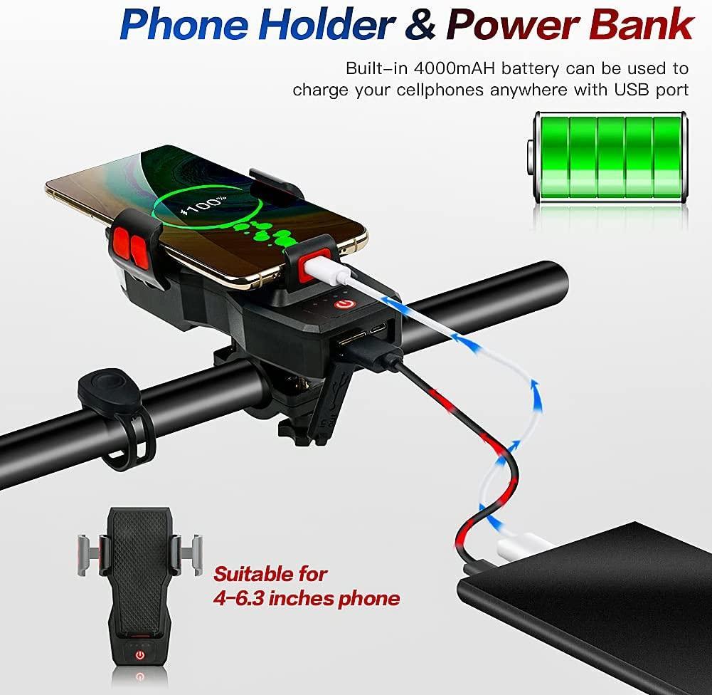 Bike LED Light 550LM Front and Back USB Rechargeable with 4000mAh Power Bank and IPX4 Waterproof - John Cootes