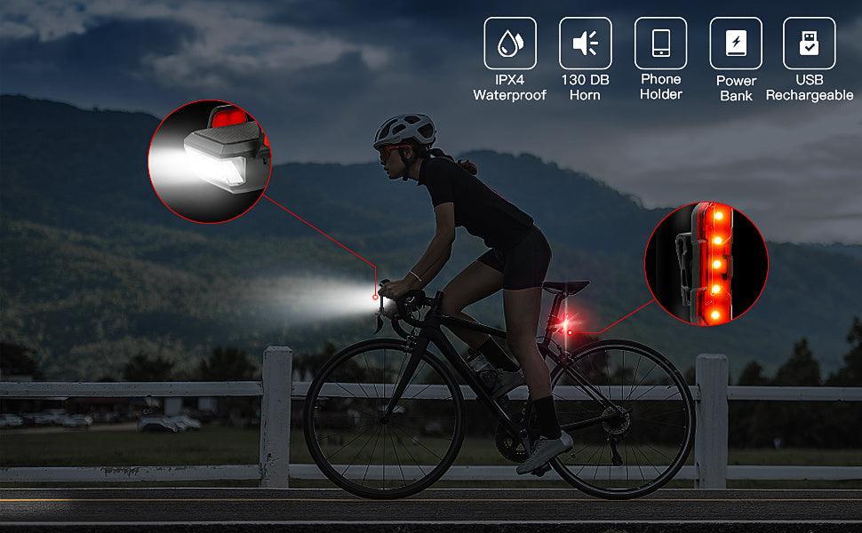 Bike LED Light 550LM Front and Back USB Rechargeable with 4000mAh Power Bank and IPX4 Waterproof - John Cootes