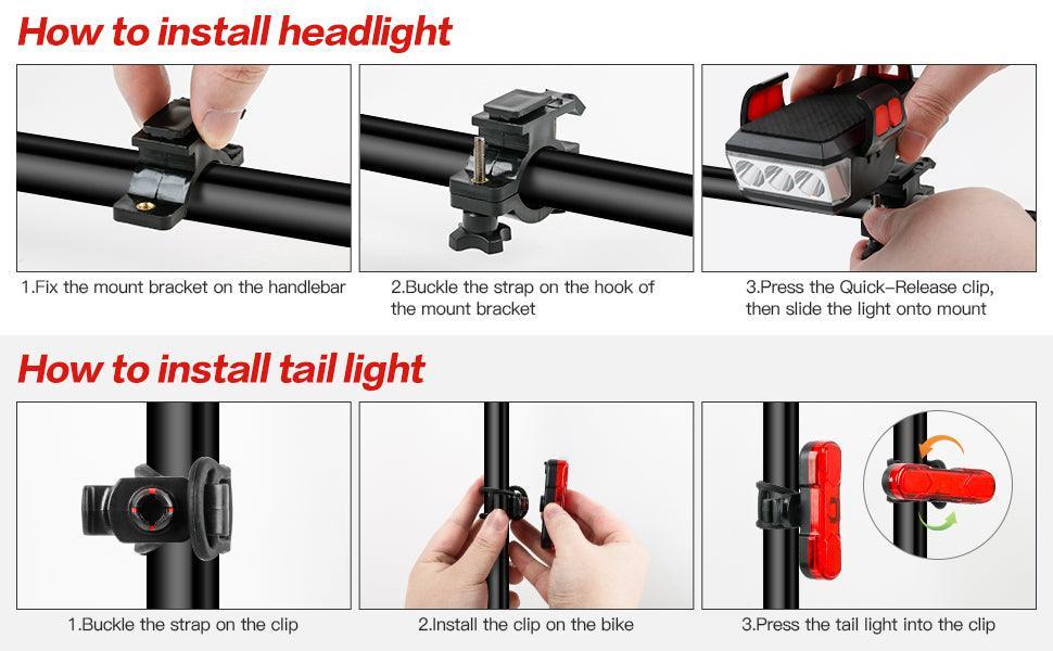 Bike LED Light 550LM Front and Back USB Rechargeable with 4000mAh Power Bank and IPX4 Waterproof - John Cootes