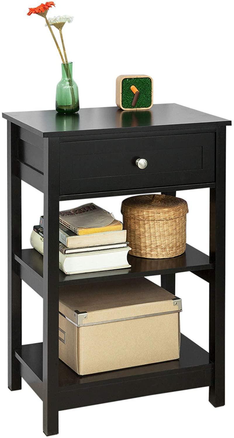 Black Bedside Table with 1 Drawer and 2 Shelves - John Cootes