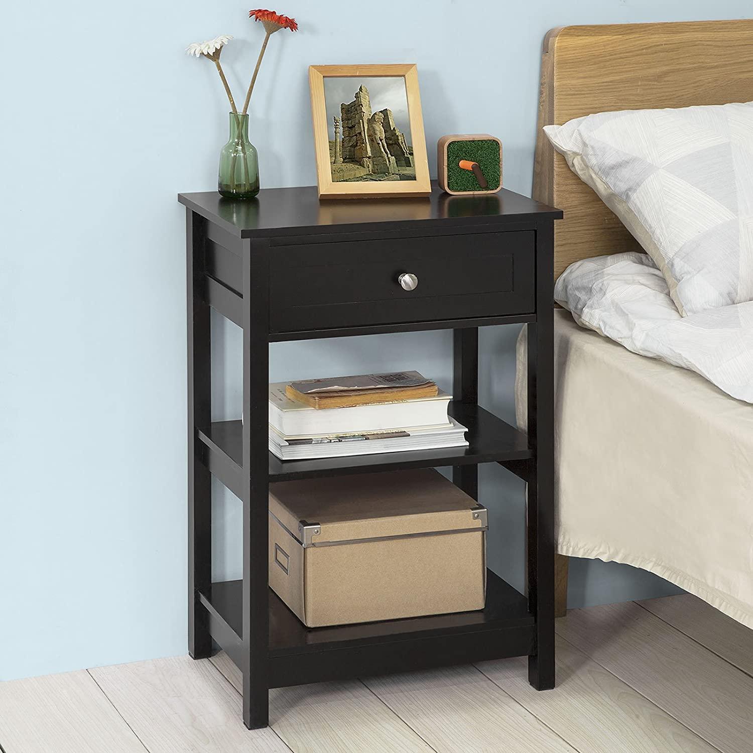 Black Bedside Table with 1 Drawer and 2 Shelves - John Cootes