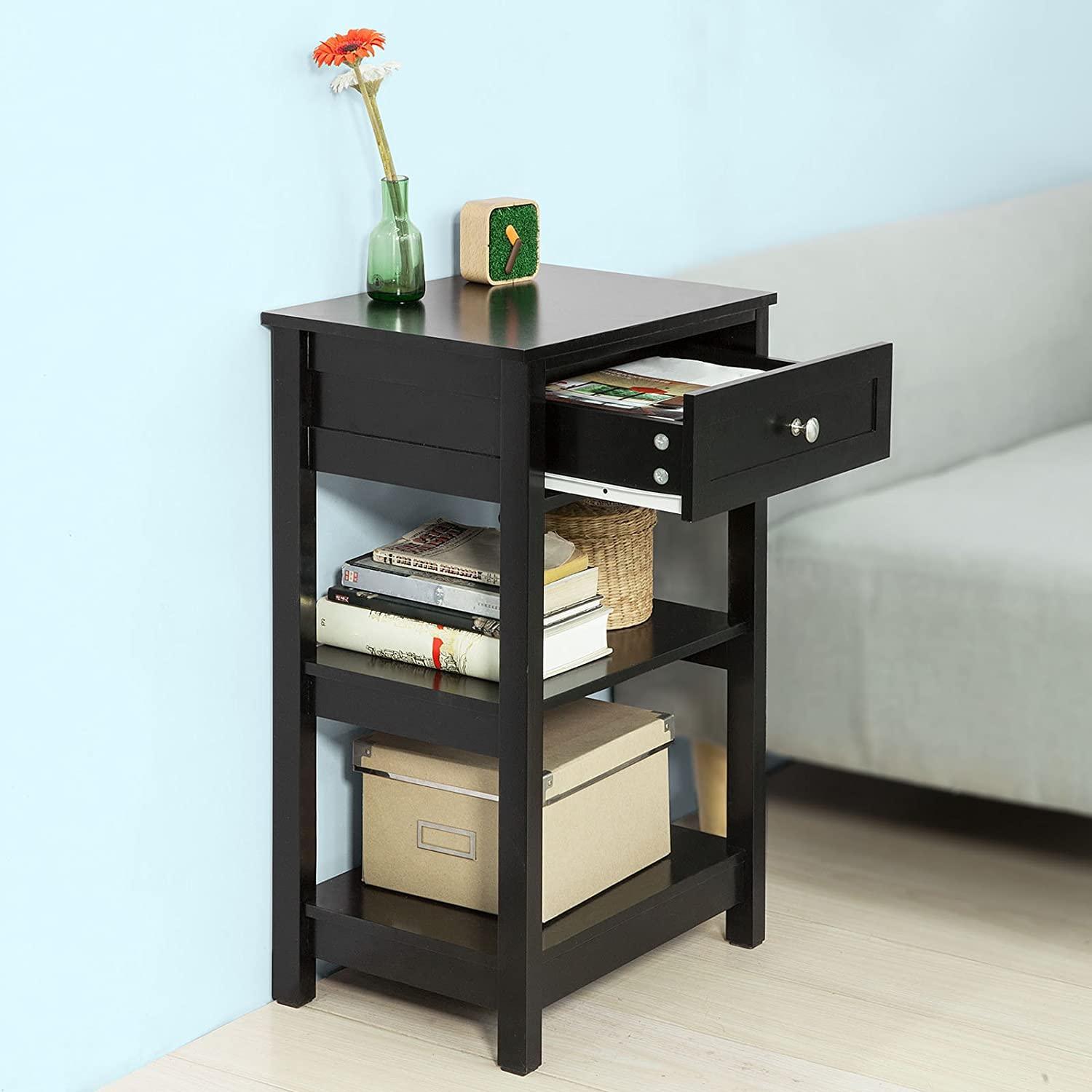 Black Bedside Table with 1 Drawer and 2 Shelves - John Cootes