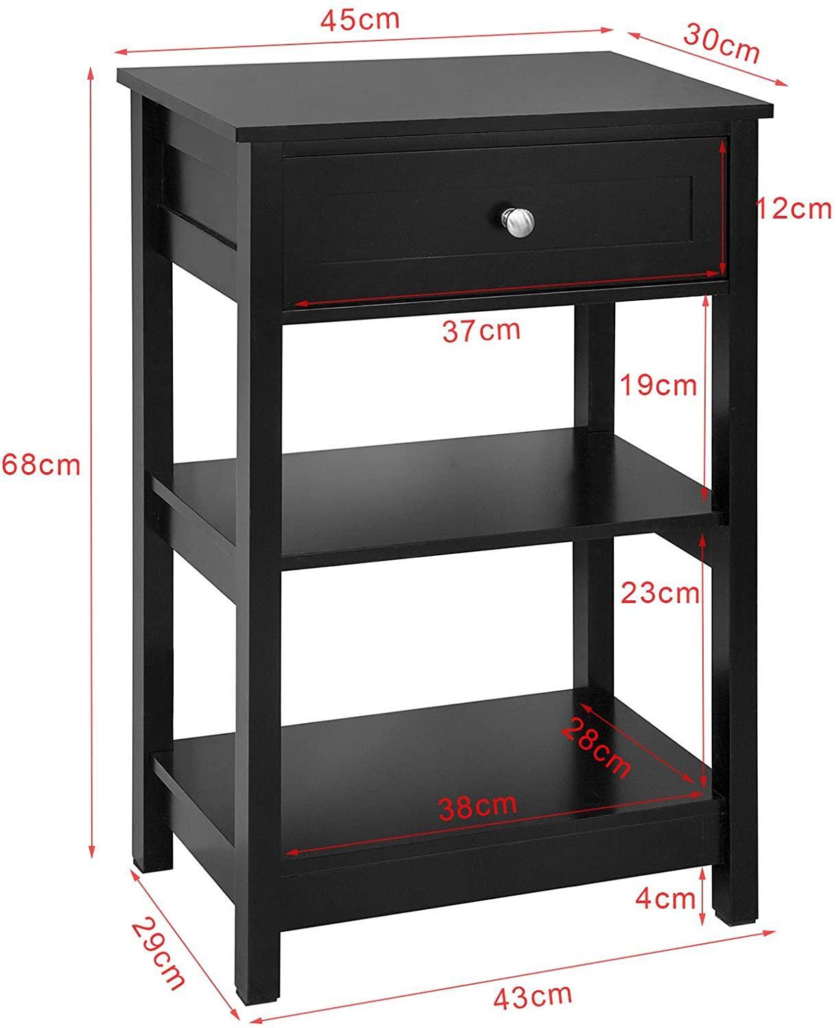 Black Bedside Table with 1 Drawer and 2 Shelves - John Cootes