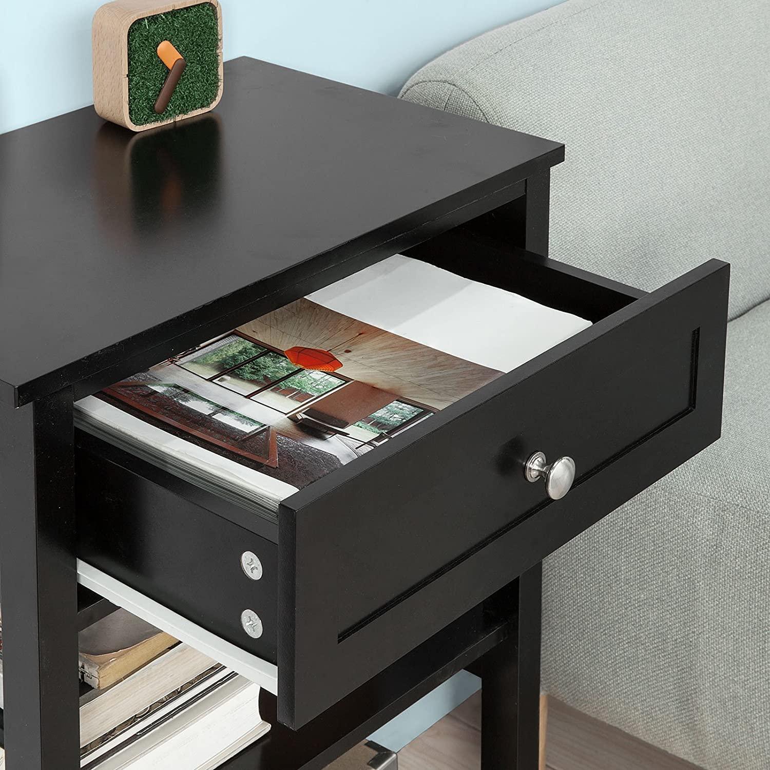 Black Bedside Table with 1 Drawer and 2 Shelves - John Cootes