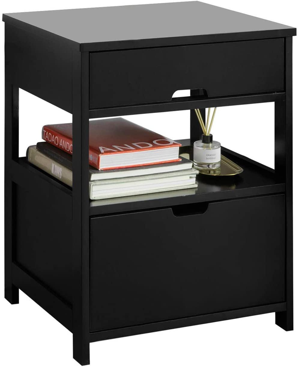 Black Bedside Table with 2 Drawers - John Cootes