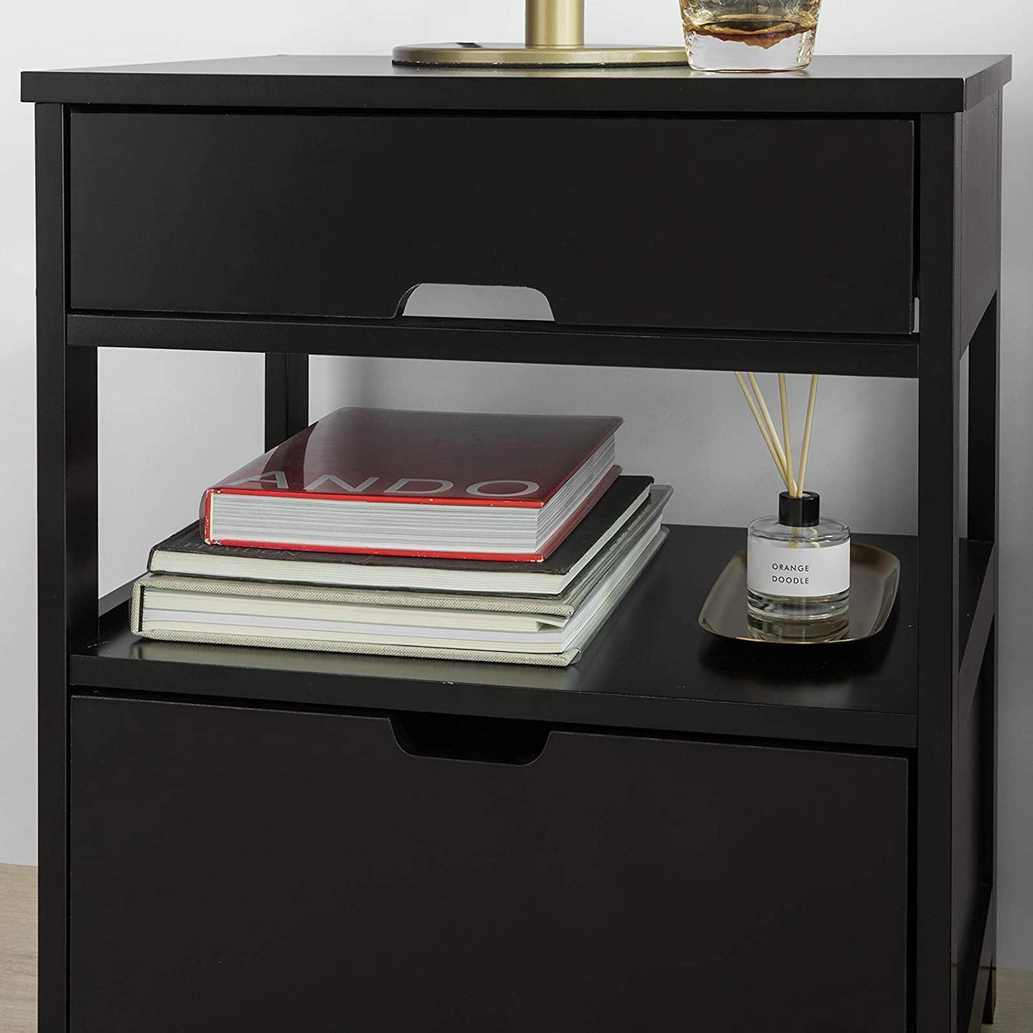 Black Bedside Table with 2 Drawers - John Cootes