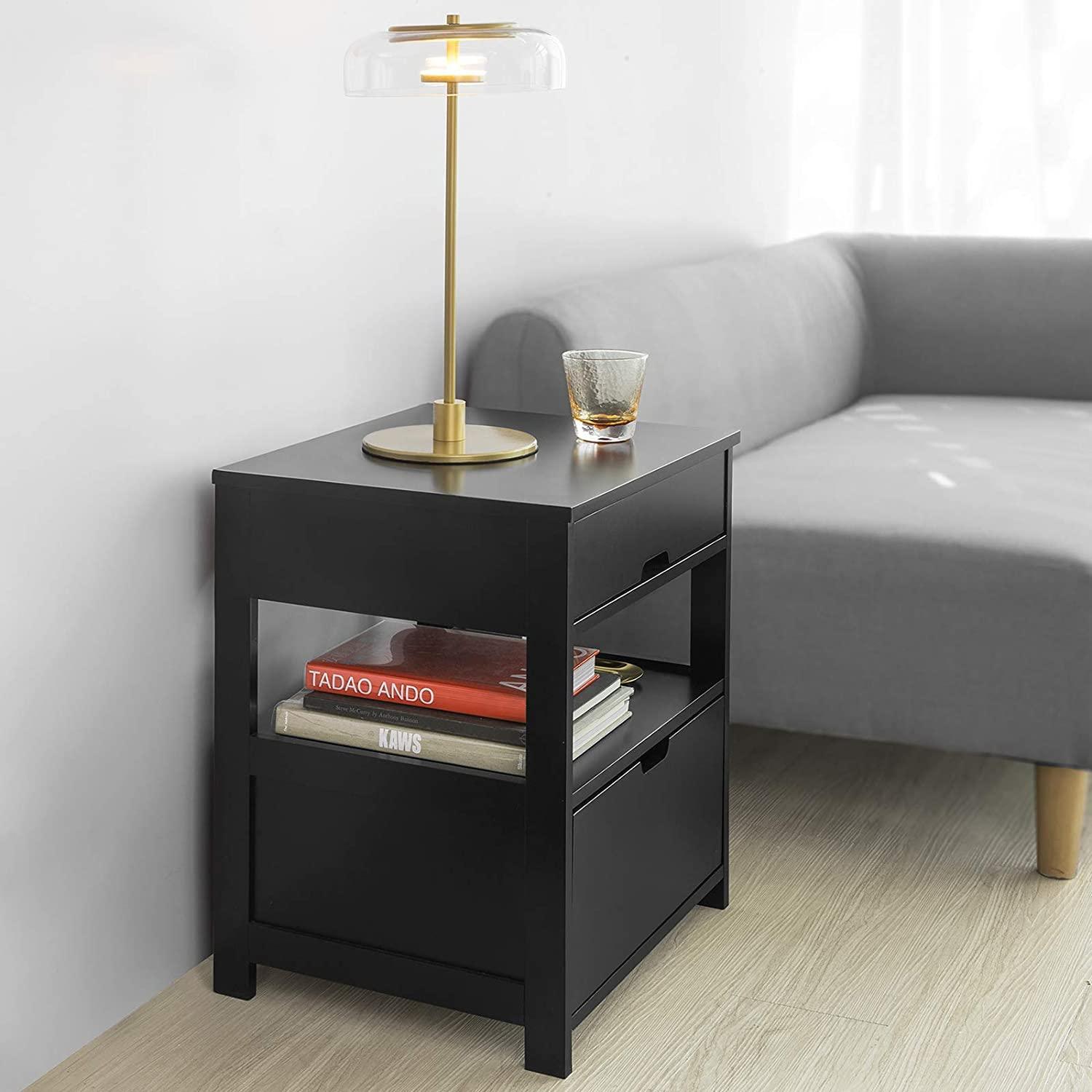 Black Bedside Table with 2 Drawers - John Cootes