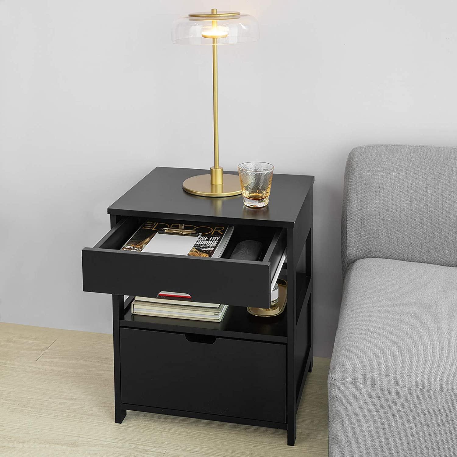 Black Bedside Table with 2 Drawers - John Cootes