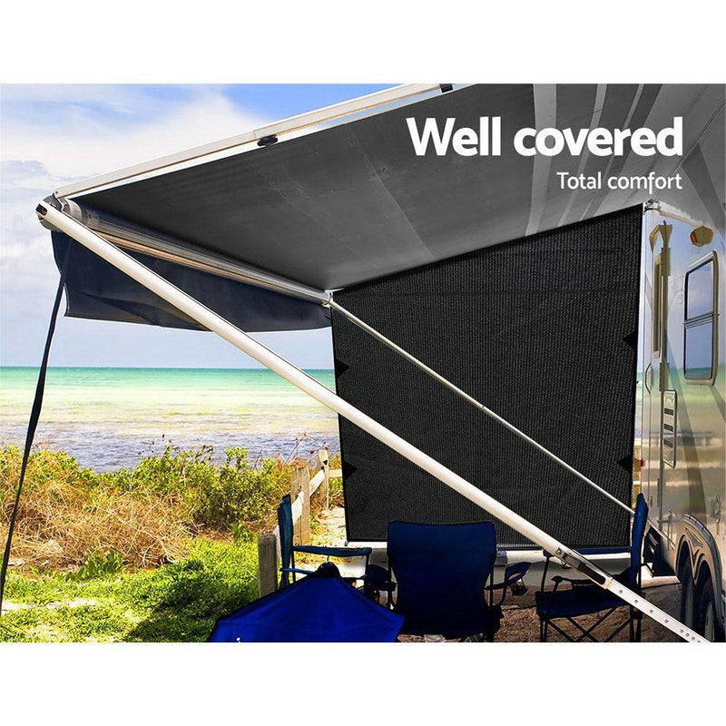 Black Caravan Privacy Screen 1.95 x 2.2M End Wall or Side Sun Shade Roll Out - John Cootes