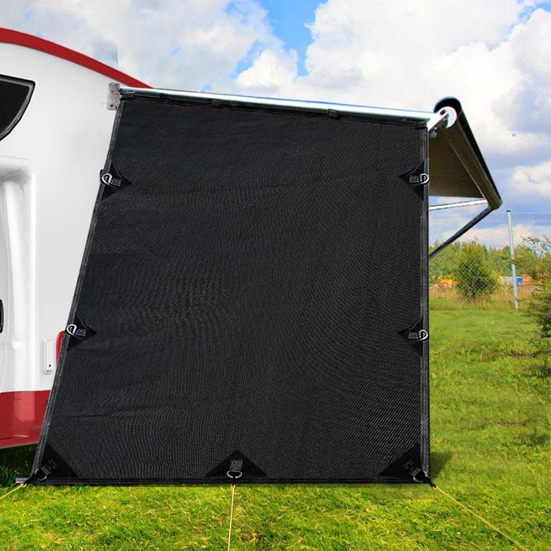 Black Caravan Privacy Screen 1.95 x 2.2M End Wall or Side Sun Shade Roll Out - John Cootes