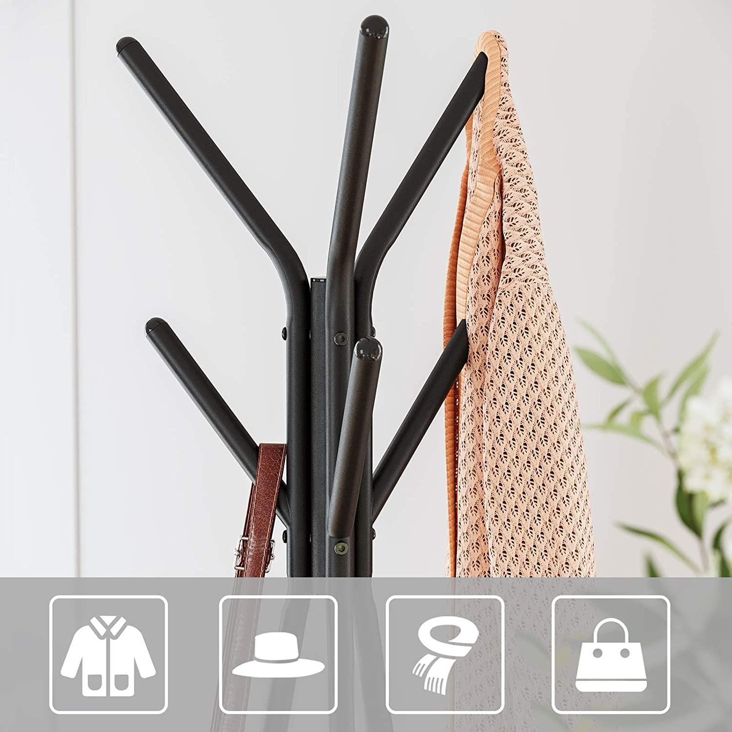 Black Coat Rack Stand Industrial Style 2 Shelves Clothes - John Cootes