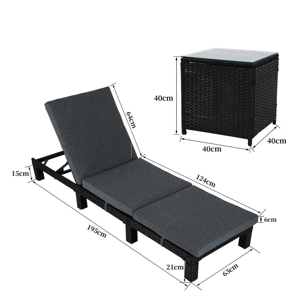 Black Rattan Sunlounge Set with Joining Coffee Table - John Cootes