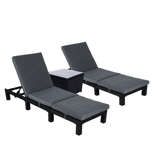 Black Rattan Sunlounge Set with Joining Coffee Table - John Cootes