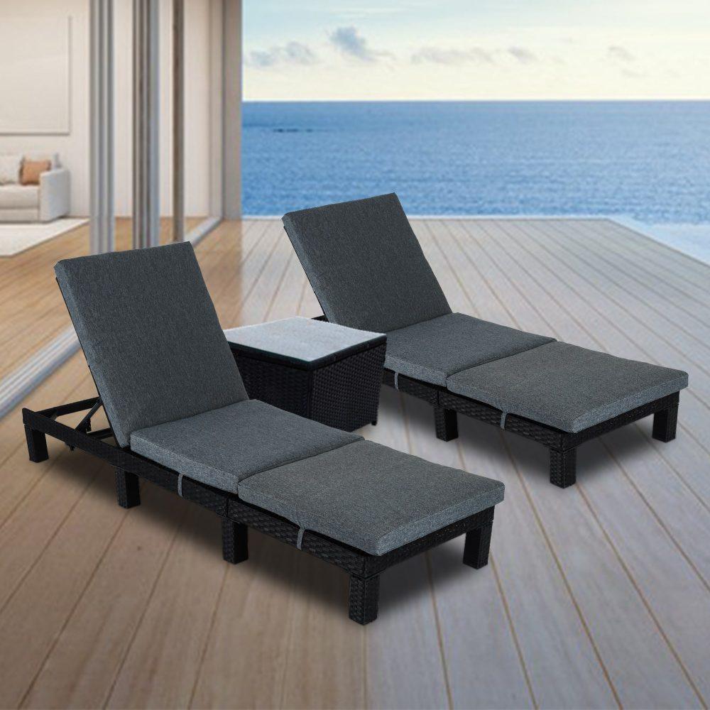 Black Rattan Sunlounge Set with Joining Coffee Table - John Cootes