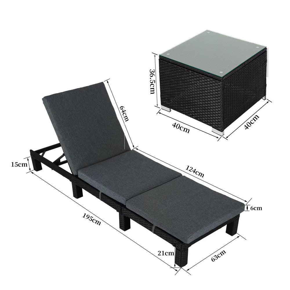 Black Rattan Sunlounge Set with Joining Coffee Table - John Cootes