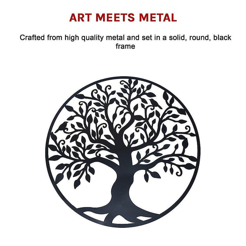 Black Tree of Life Wall Art Hanging Metal Iron Sculpture Garden 60cm - John Cootes