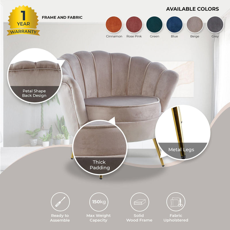Bloomer Velvet Fabric Accent Sofa Love Chair - Beige - John Cootes