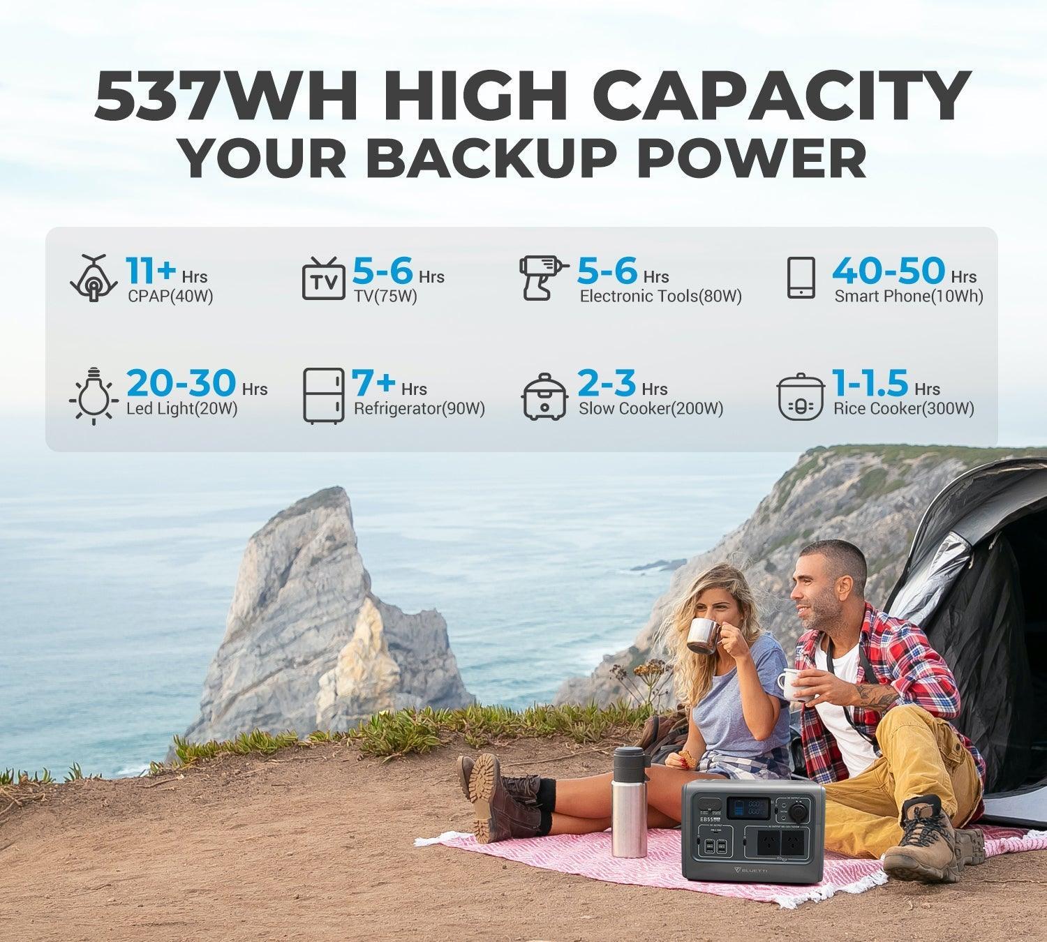 Bluetti EB55 Portable Power Staiotn 700W/537Wh LiFePO4 Battery Backup AU Plug for Home Emergency Outdoor Camping Black - John Cootes